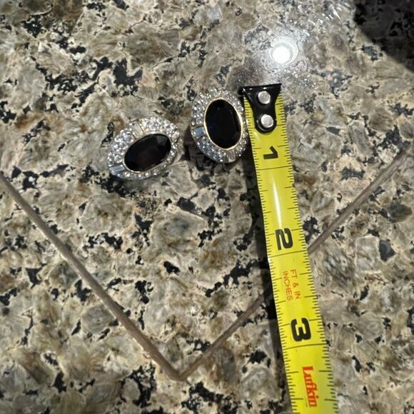 Givenchy Paris New York Vintage Black Onyx Crystal Gld Tn Vintage Clip Earrings - Picture 13 of 14